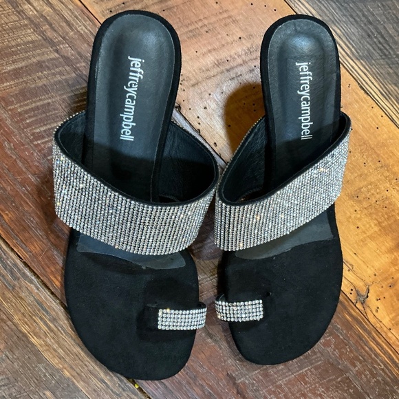 Jeffrey Campbell Elina Slide Sandal Black Silver Size 7 - Picture 2 of 8
